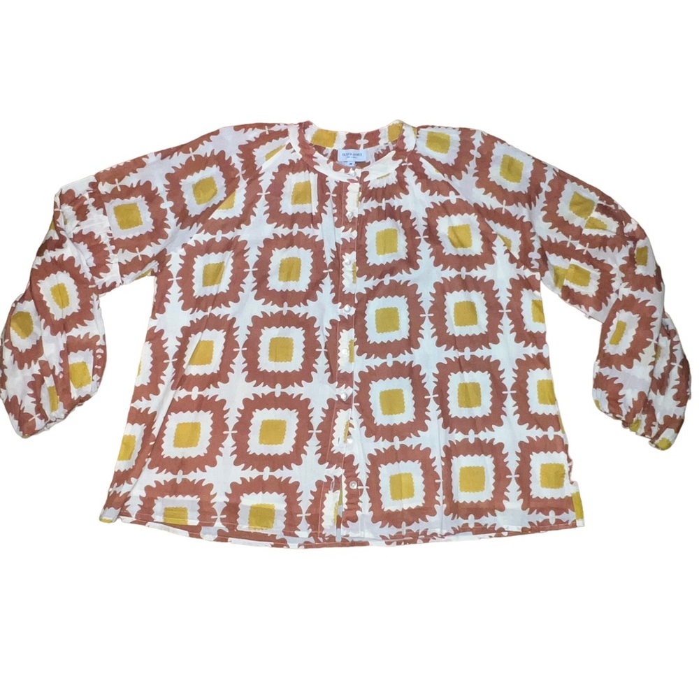 Olivia James The Label Women’s printed blouse cotton long sleeve size medium